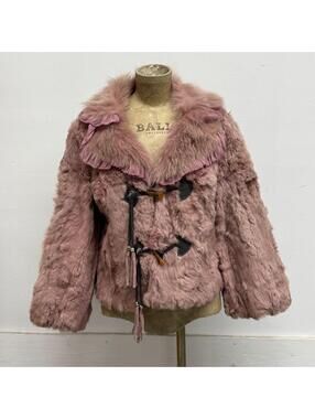 Vintage Y2K Pastel Pink Purple Rabbit & Fox Fur Y2K Jacket Coat
